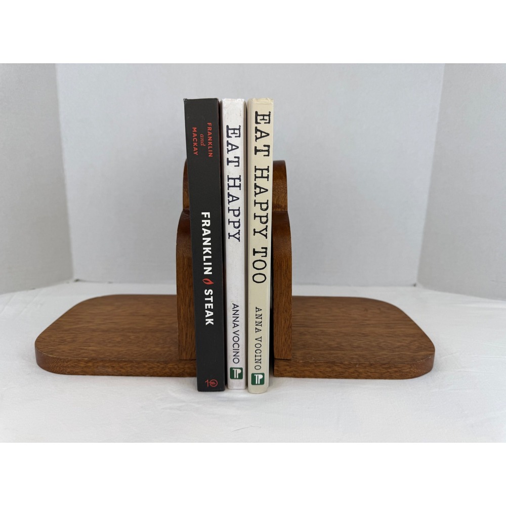 Vintage Mid Century‎ Modern Arched Wood Bookends Natural Grain Brown Set of 2
